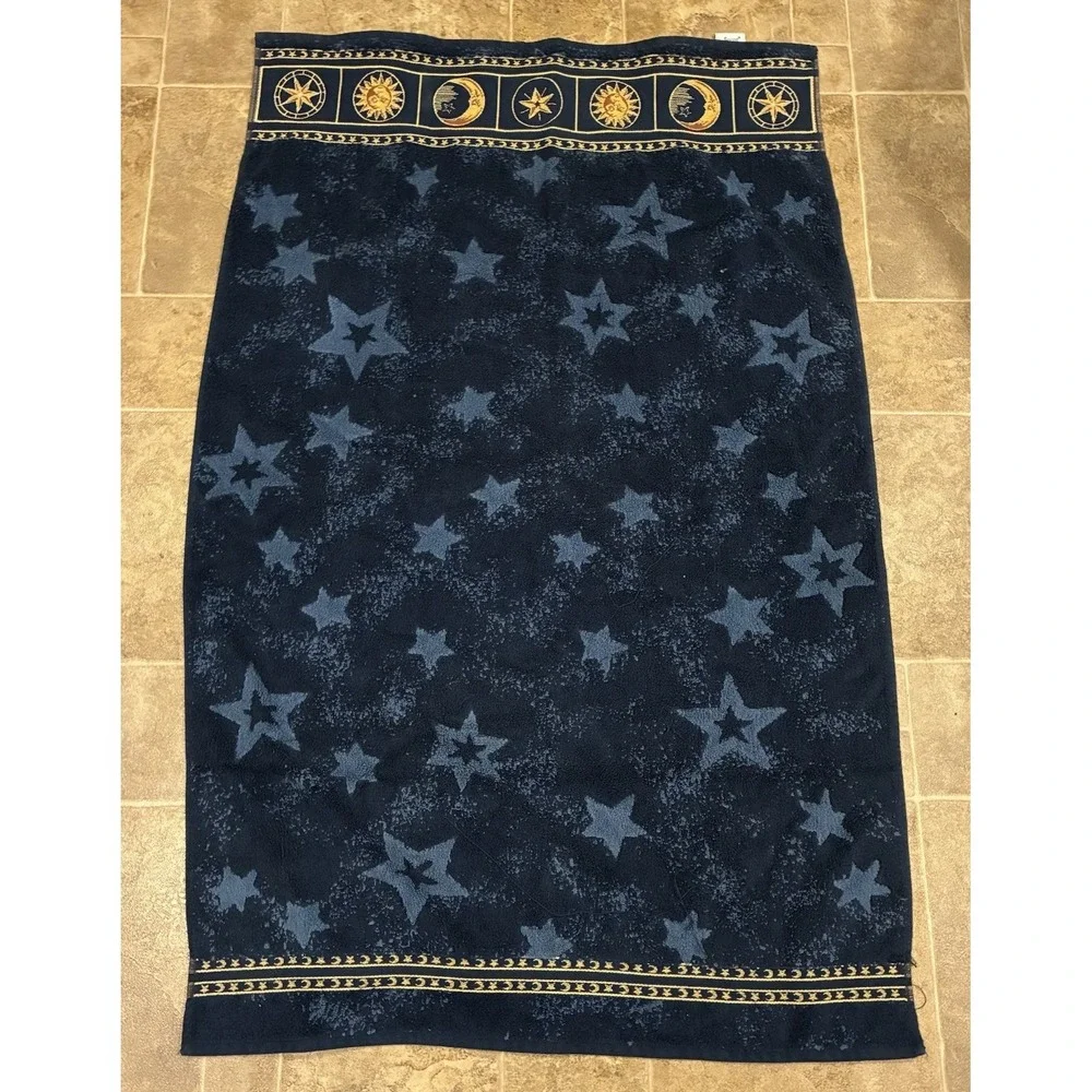 Vtg 90s Springmaid Celestial Bath Towel Navy Blue Sun Moon Stars Y2K Whimsigoth